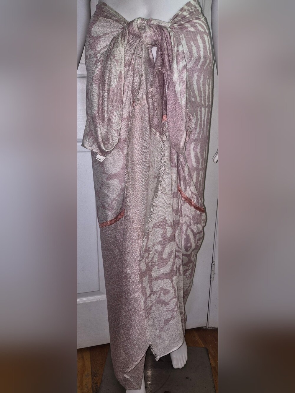 World Market Mauve Patchwork Mixed Print OversiSoft Textured Floral Scarf